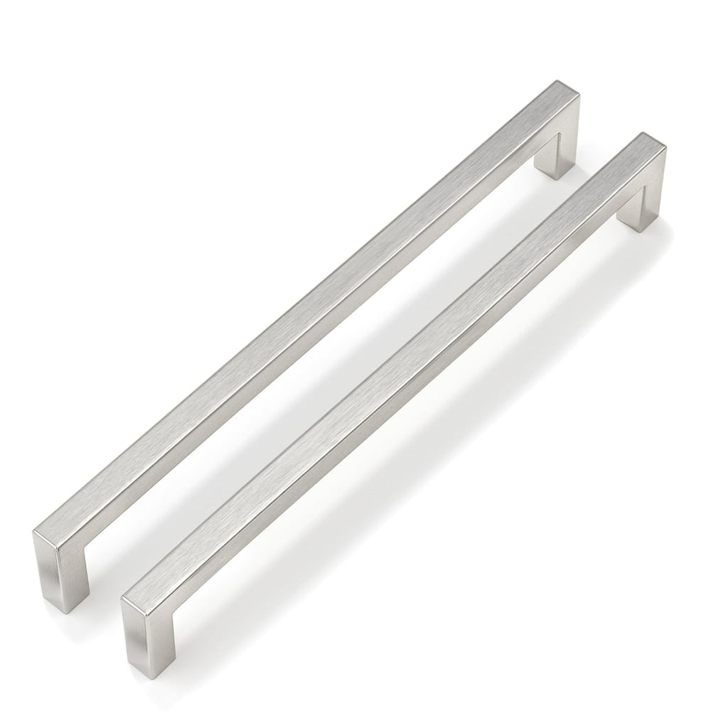 Brushed Nickel Cabinet Pulls 20 Pack 11-1/3 Inch, Square Drawer Handles, Stainless Steel, Screws Included, Silver