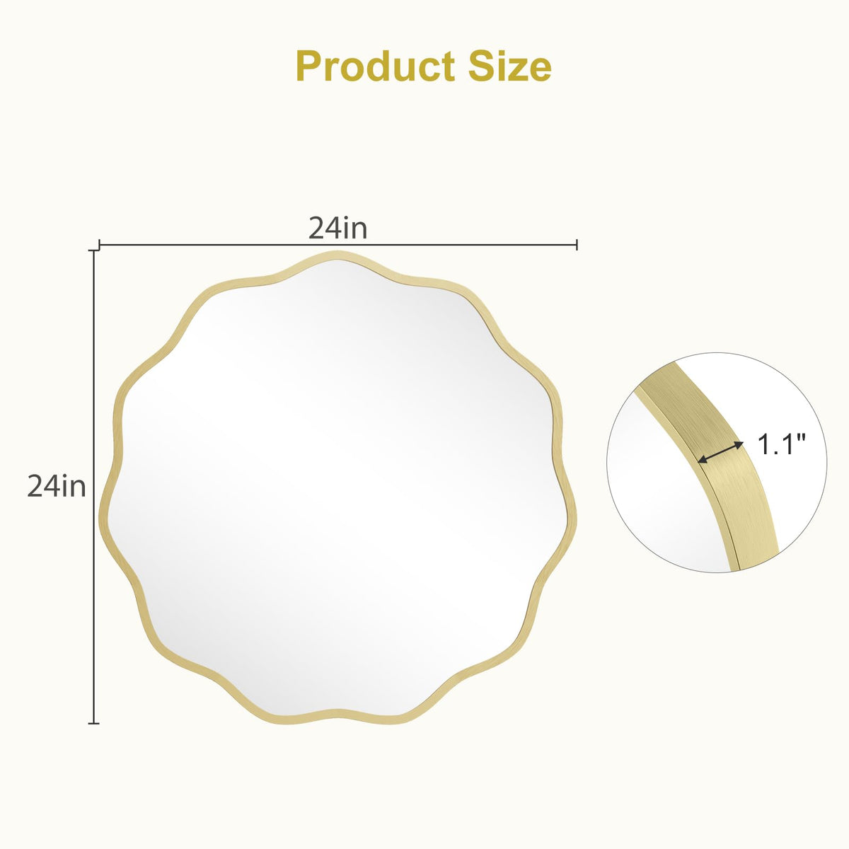 Round Wavy Mirror for Wall Decorative 24 inch, Modern Round Mirror Aluminum Frame Bedroom Living Room Home House