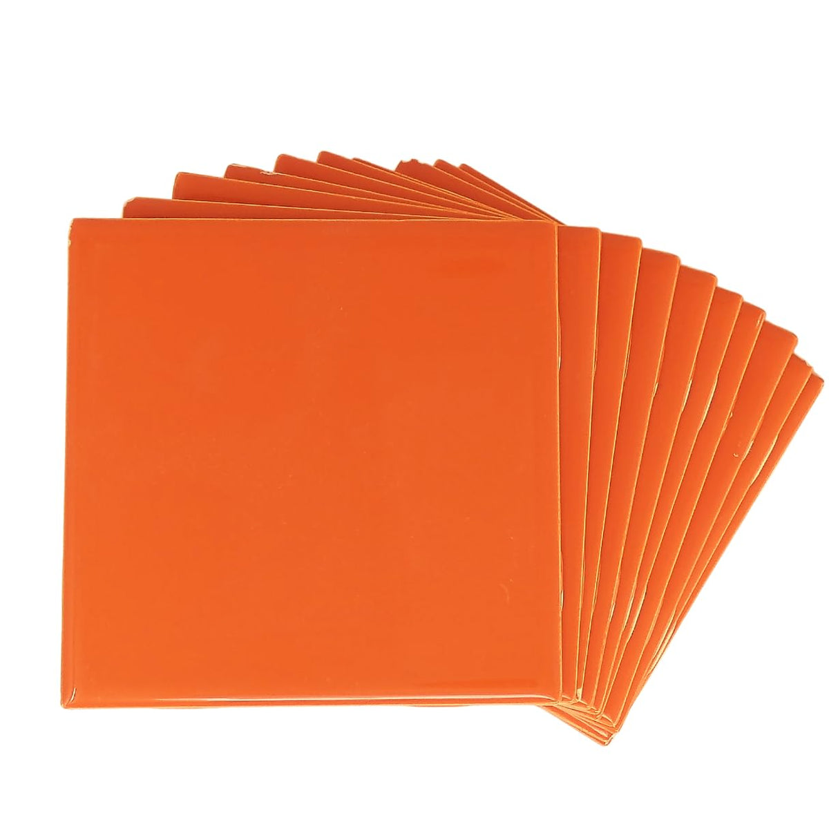 Glossy Ceramic Tile 4.25 inch Subway Square 4x4 Shower Bathroom Kitchen Backsplash Box 10 Pieces (Orange)