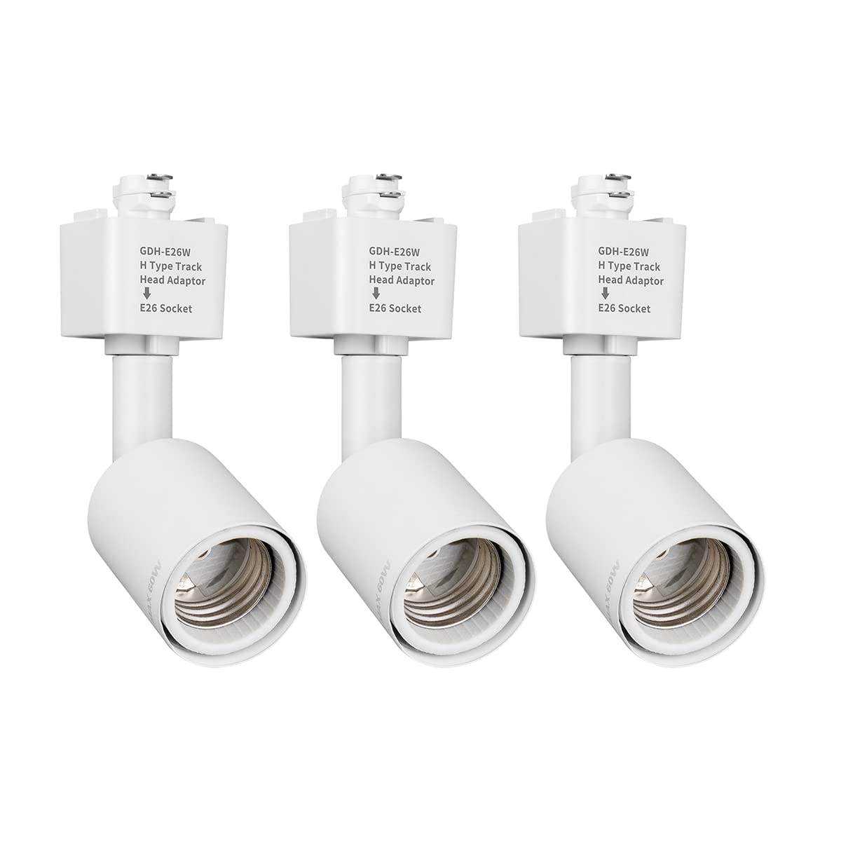 H Type Track Lighting Head to E26 Medium Screw Base Adapter Light Direction Adjustable Pack of 3 (White)