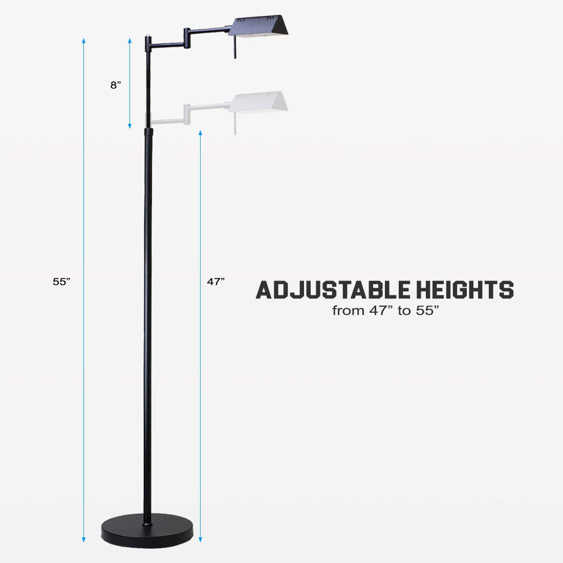 Brook Adjustable Dimmable LED Pharmacy Floor Lamp, Black
