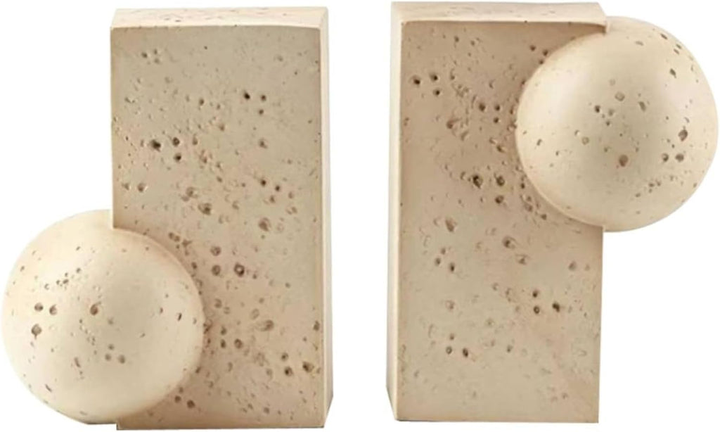 Sculptural Bookends Stone-Look Geometric Bookends Beige Decor for Study Desk