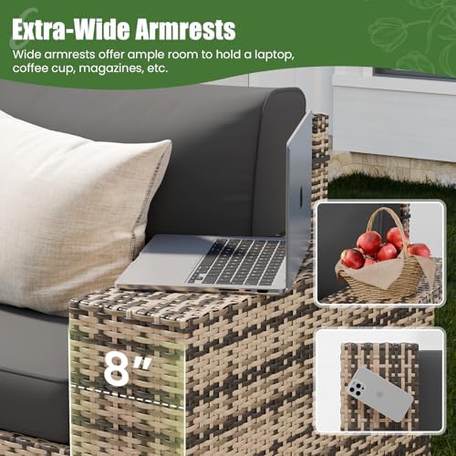 6-Piece Wicker Outdoor Patio Furniture Set | Grey with Thick Cushions for Backyard, Garden & Porch