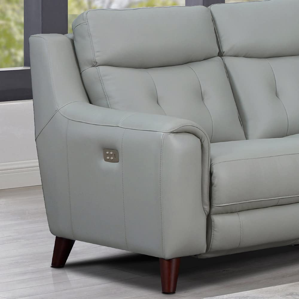 Torino Power Recline and Headrest Top Grain Leather Loveseat with Built-in USB-Ports, Silver Grey