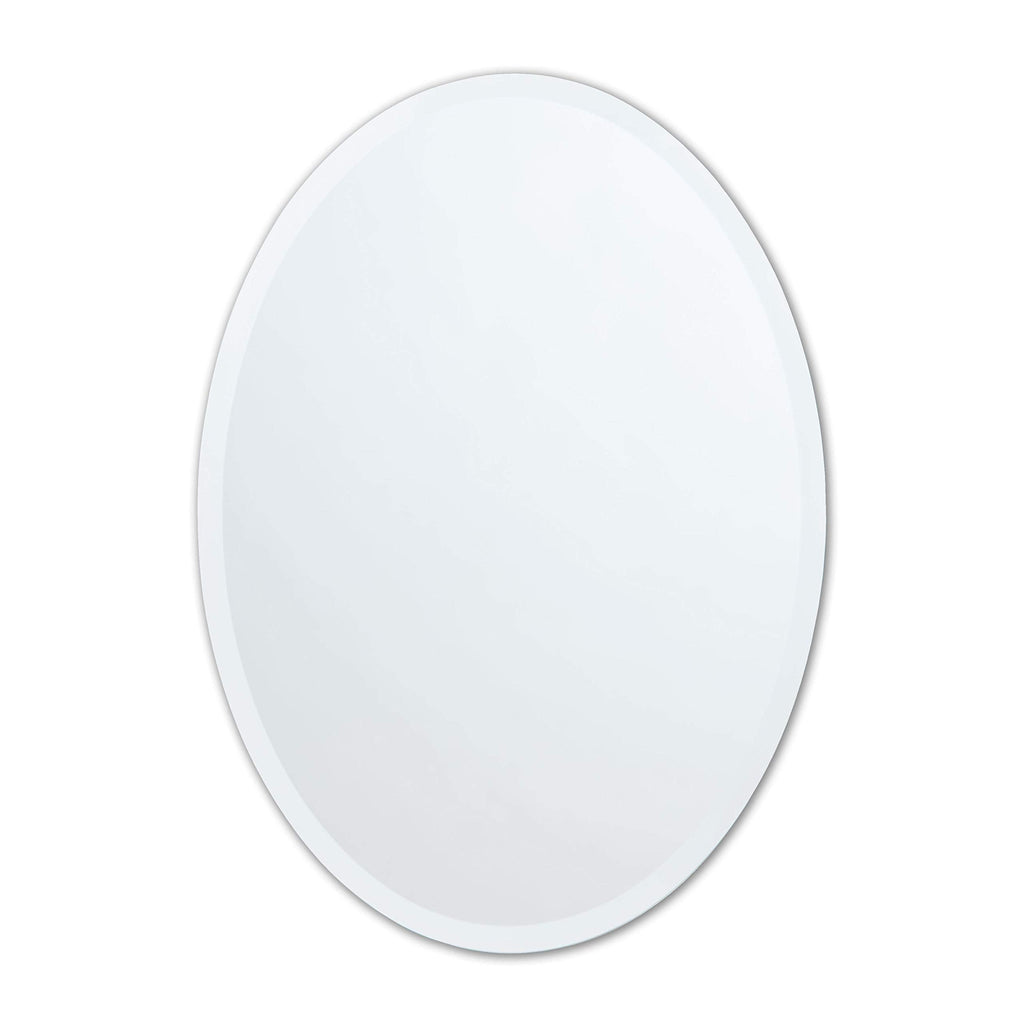 Frameless Oval Mirror, 24" x 36" Bathroom Wall Mirror w/Beveled Edge