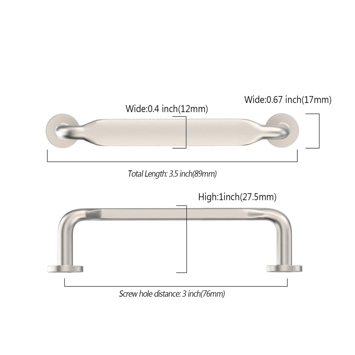 6 Pack 3 inch Brushed Satin Nickel Kitchen Cabinet Handles
