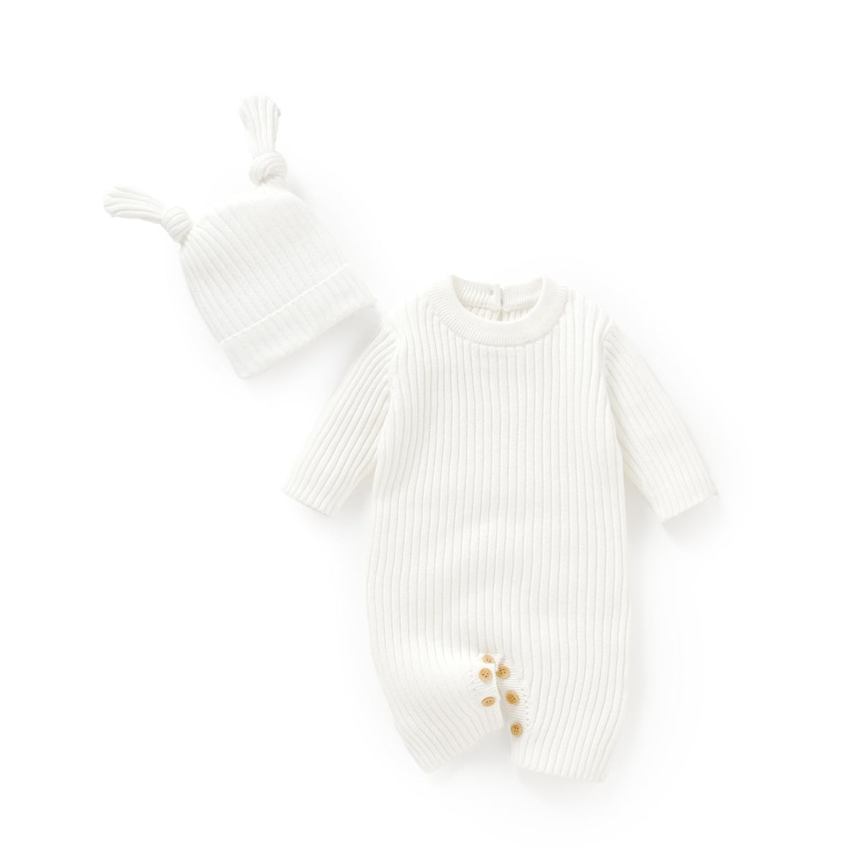 Baby Cotton Knit Romper & Hat Set
