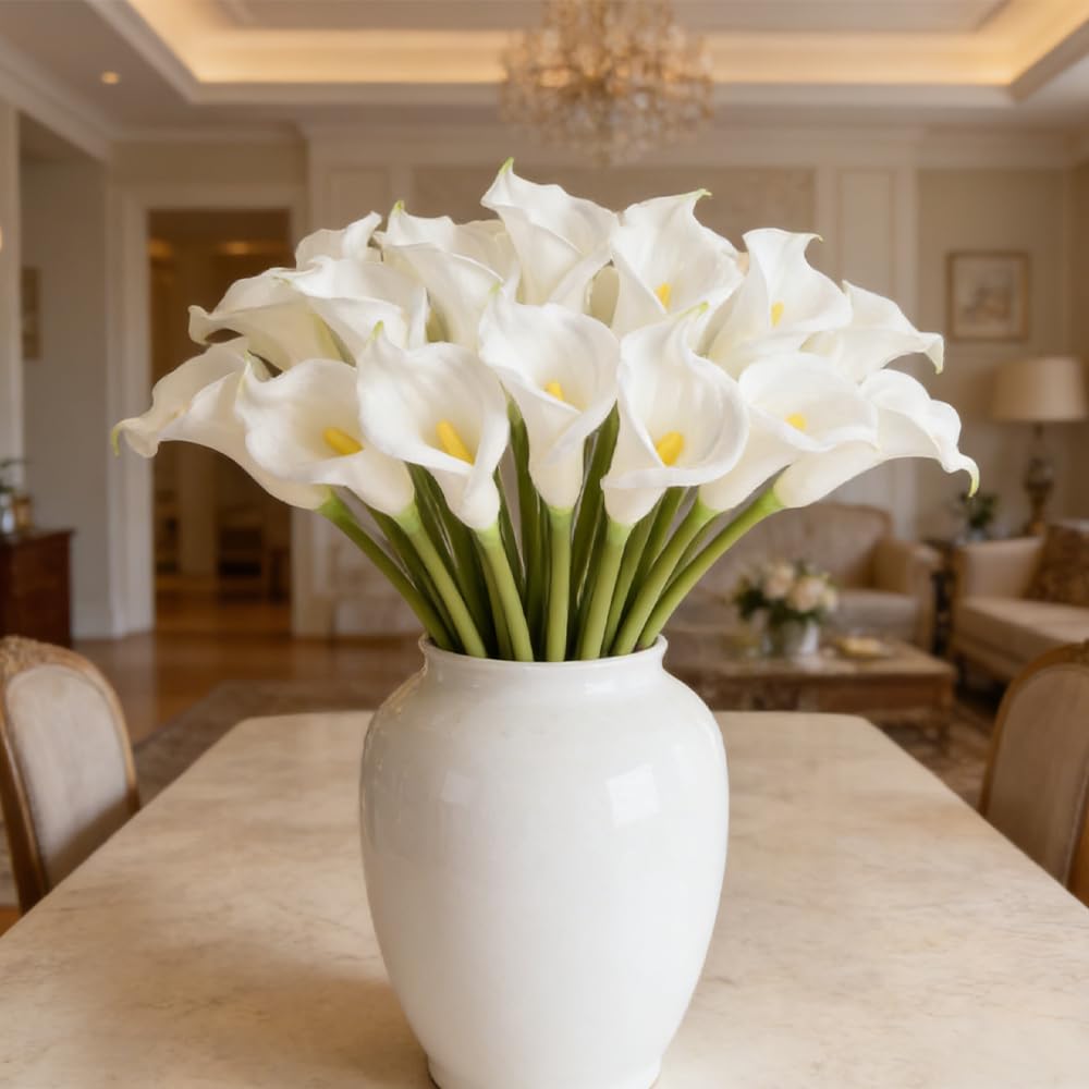 5PCS Artificial Calla Lily 23.6 Inch Real Touch Fake Calla Lily Stems Lifelike Faux for Wedding Bridal Bouquet, Home