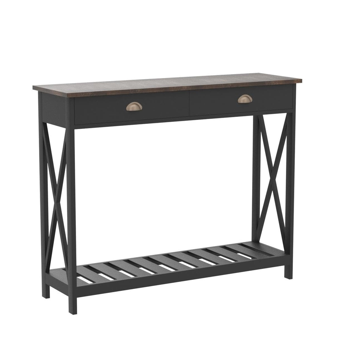Farmhouse Console Table with Drawer, Narrow Long Entry Table with Shelf, Rustic Vintage Hallway Sofa Table with