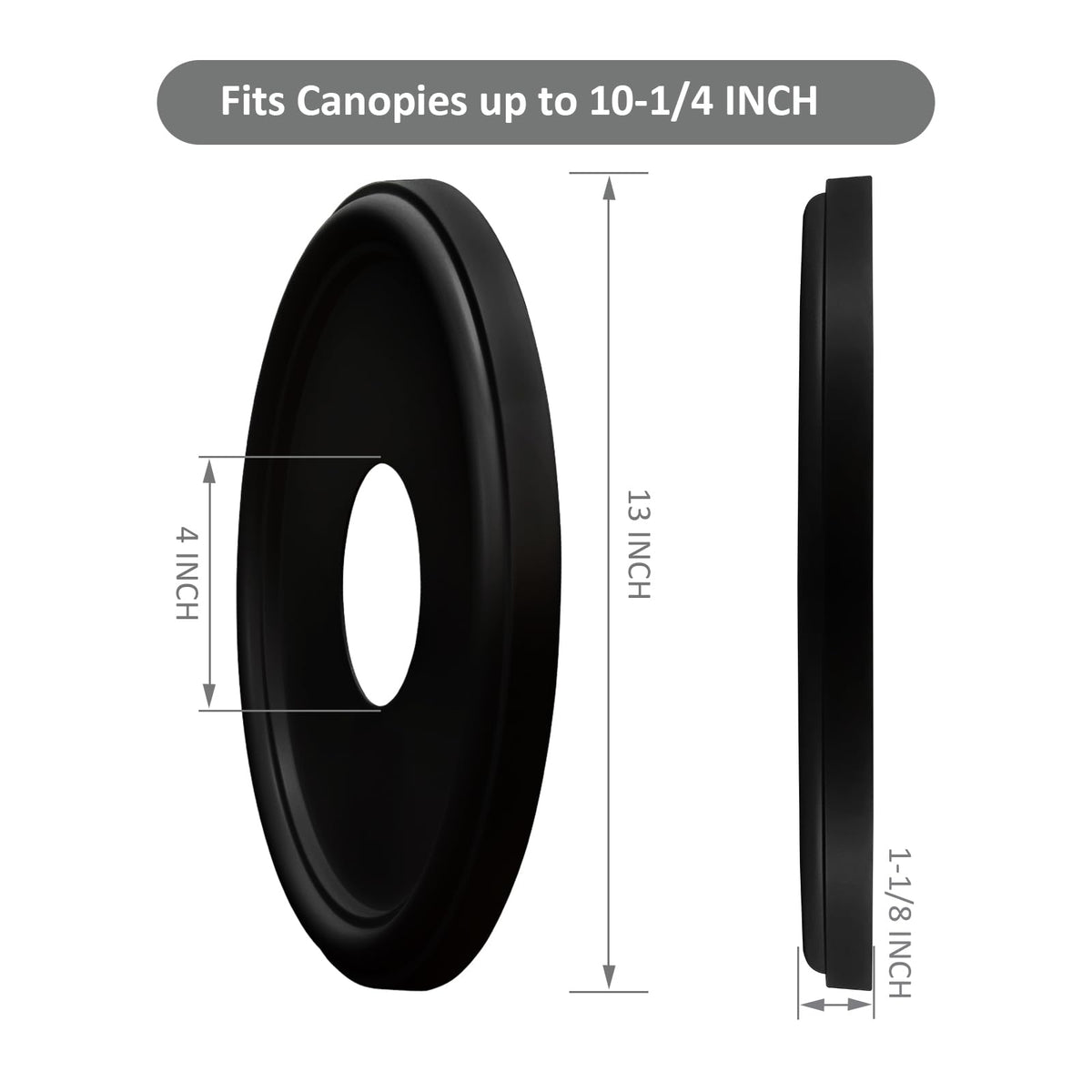 Molded Nylon Ceiling Medallion for Light Fixtures and Ceiling Fans Black 13"OD x 4"ID x 1-1/8"P (Fits Canopies up to