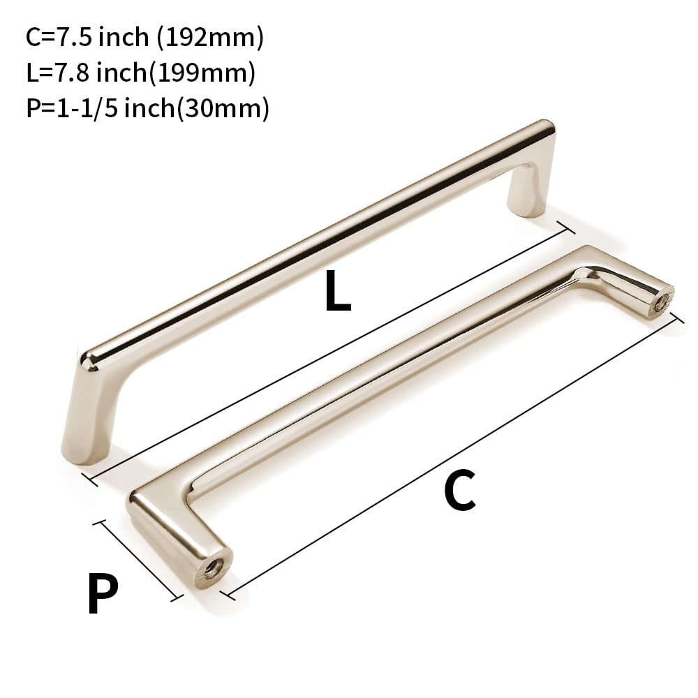 2 Pack Polished Nickel Cabinet Pulls 7-1/2 Inch(192mm) Hole Centers Cabinet Pulls Kitchen Cabinet Hardware for