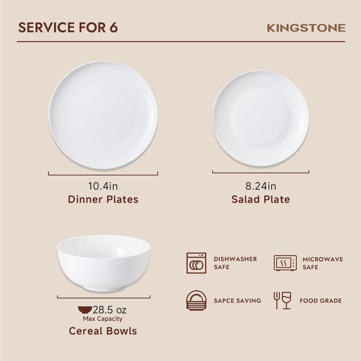 Bone China Dinnerware Set for 6, 18-Piece Plates and Bowls Set