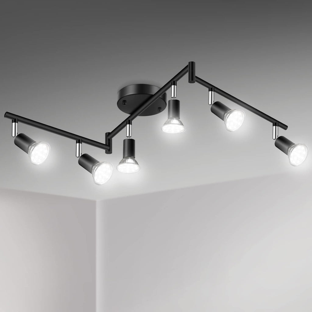 LED 6 Light Track Lighting Kit, 46.5'' Black 6 Way Ceiling Spot Lighting, Flexibly Rotatable Head, Track Light