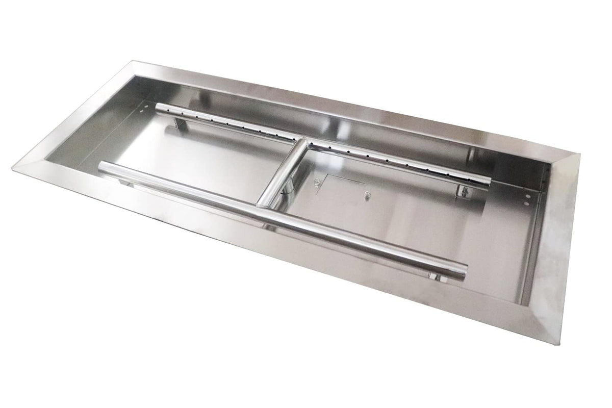 (1-Pack) 30 x 10 inch Rect Drop-in Fire Pit Pan H-Burner Installed, 125, 000 BTU Max