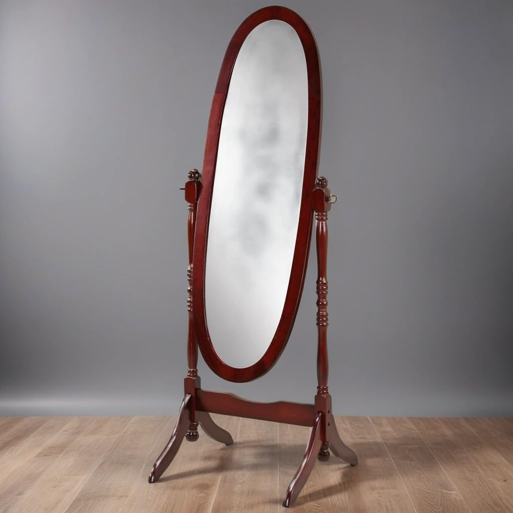 Swivel Adjustable Full-Length Oval Wood Cheval Floor Mirror, in White/Black/Cherry/Oak/Silver/Gold/Espresso/Grey