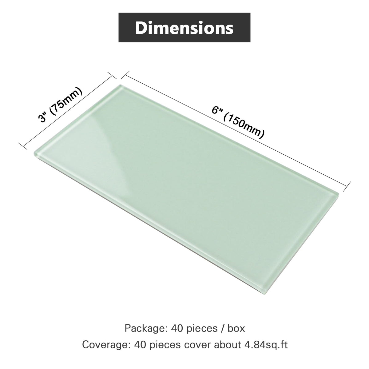 Peel and Stick Glass Tile Green Backsplash, 3" x 6" Subway Glass Backsplash Bathroom (40-Piece)