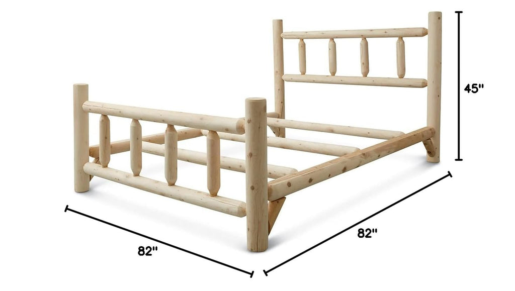 North American Cedar Log King Bed with Headboard and Footboard; Rustic Natural Unfinished Wooden Bed Frames