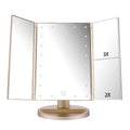 Floor Mount Tri-Fold Lighted Vanity Mirror with 21 LED Lights, Touch Screen and 3X/2X/1X Magnification, Two Power