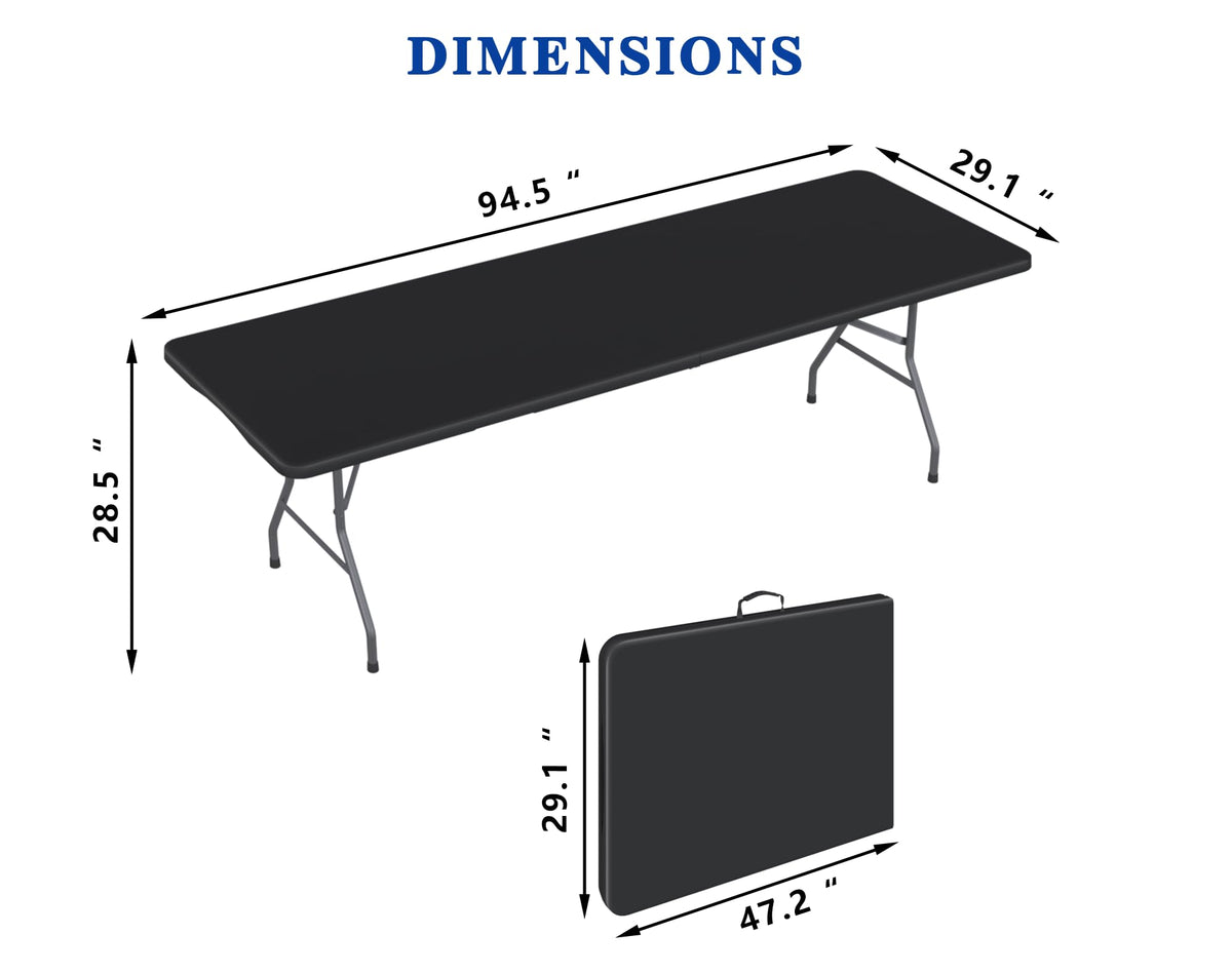8FT Black Folding Table for Camping, Parties, Meeting, Picnic