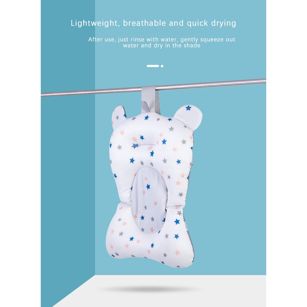 Bath Cushion Support Bat Newborn Floating Bath Sling for Infant Tub (White Star, 28cm*43cm*26cm)