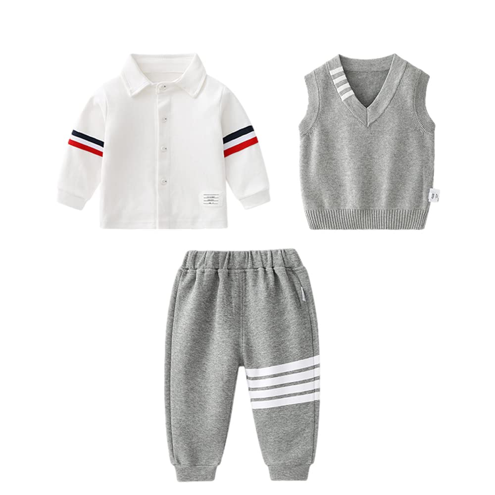 Toddler baby boy piece Vest set Dress Shirt Knit Vest and pants - Cotton(90)