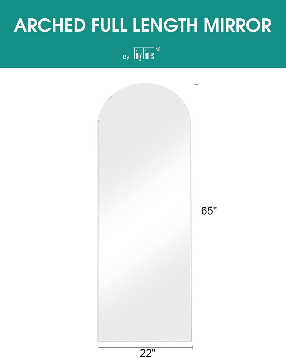 65"x22" Full Length Mirror, Arched Floor Mirror with Stand, White