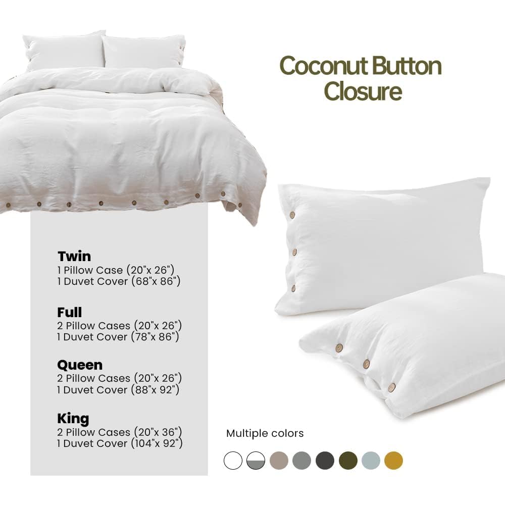 100% Washed Linen Duvet Cover, 3 Pieces Natural Flax French Country Bedding Set, Breathable Farmhouse Comforter Cover