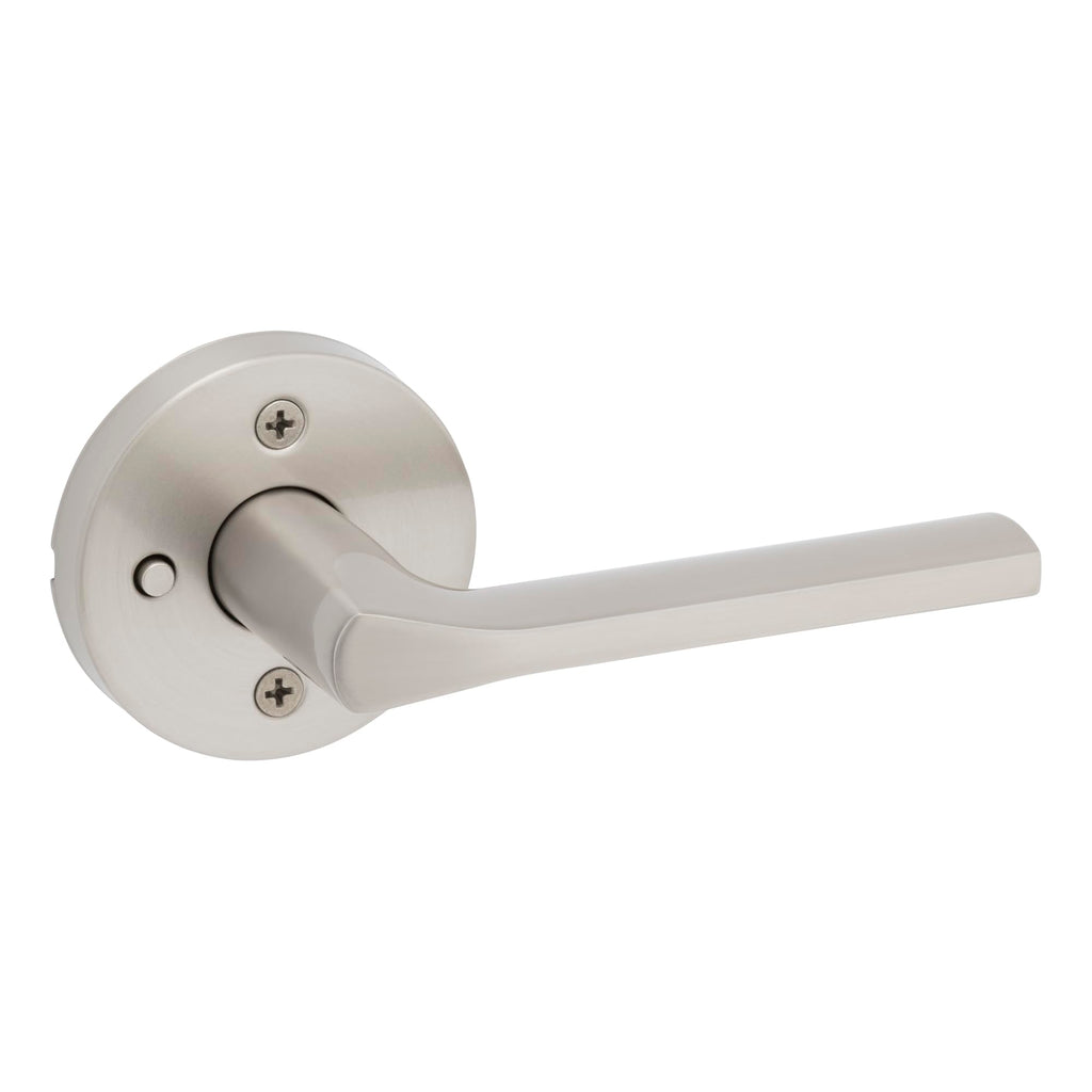 Lisbon Interior Privacy Door Handle with Lock, Round Lever , Satin Nickel Reversible Keyless Push Button Lock Door