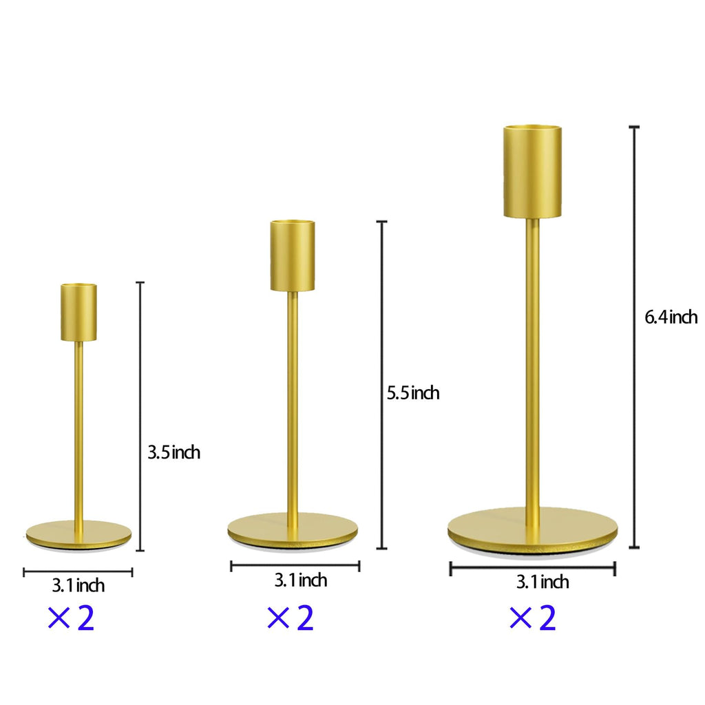 Taper Candle Holder Set of 6, Brass Gold Tall Candlestick Holders