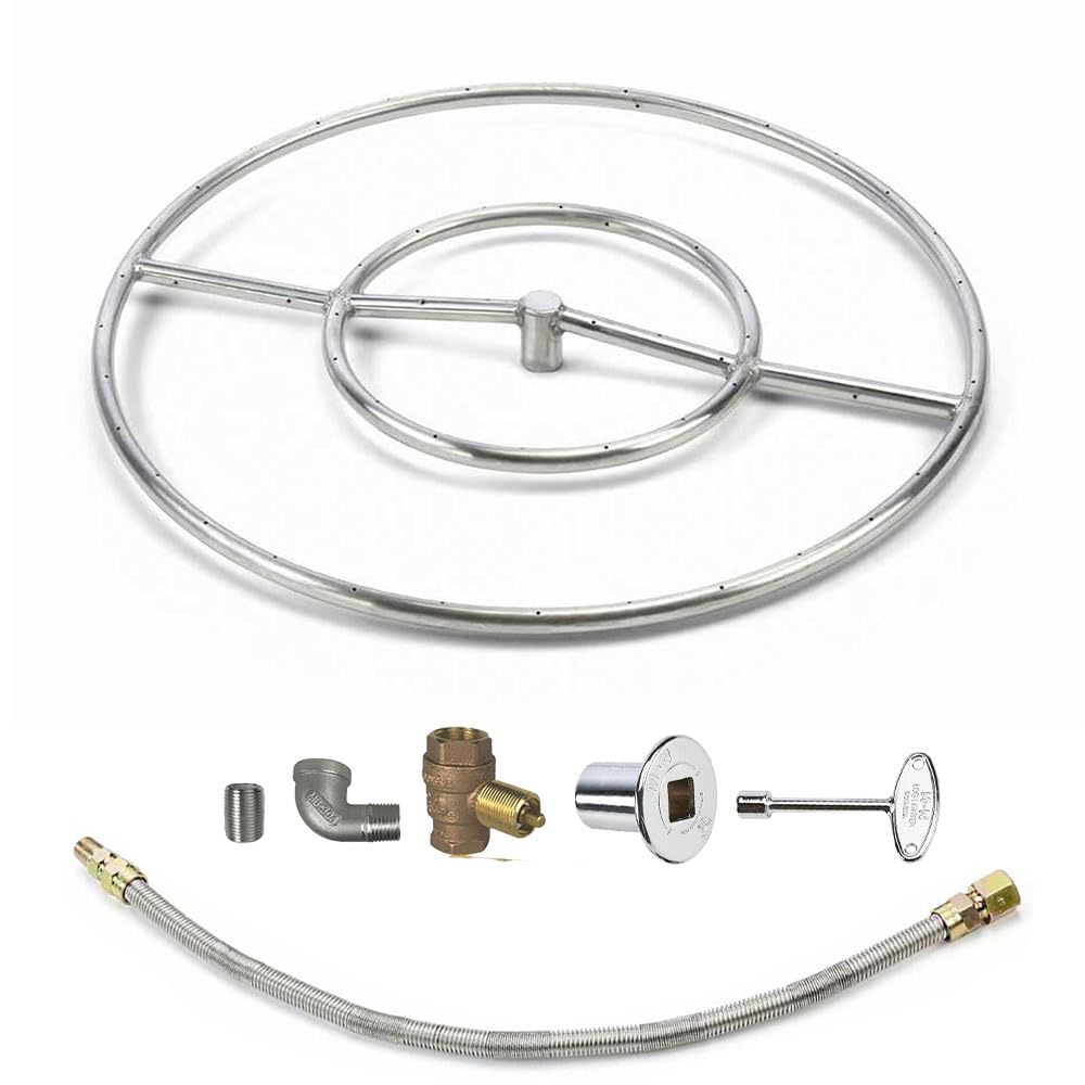 Round Match Lit Fire Pit Burner Kit with 24-Inch Stainless Steel Burner, Natural Gas, Polished