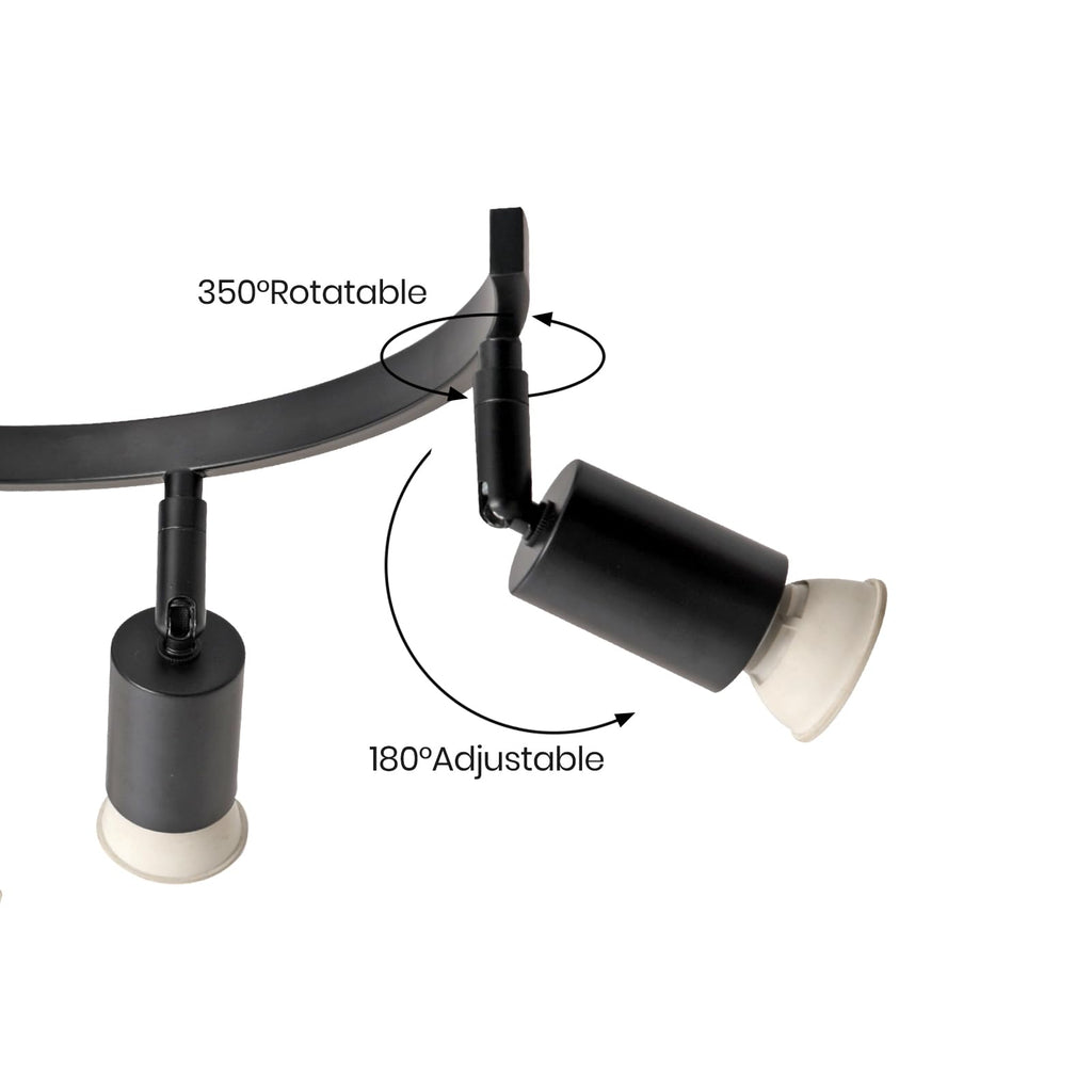6 Light Track Lighting Fixtures Ceiling, Flexibly Rotatable Light Heads, Black Semi Flush Mount Ceiling Light Dining