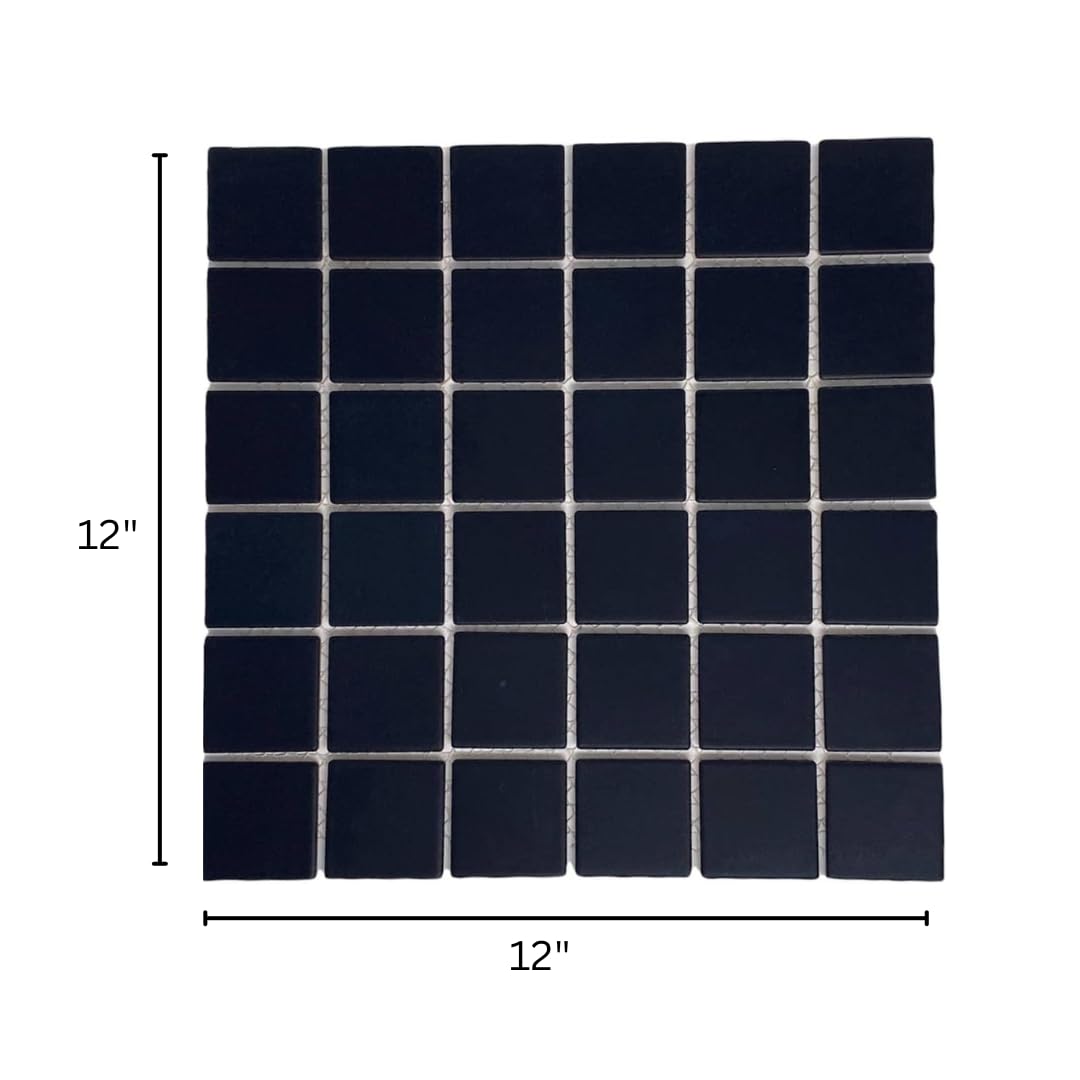 2x2 Matte Black Porcelain Mosaic Tile - Slip Resistant 12x12 Mesh-Mounted Sheet Floor, Shower Wall, Kitchen