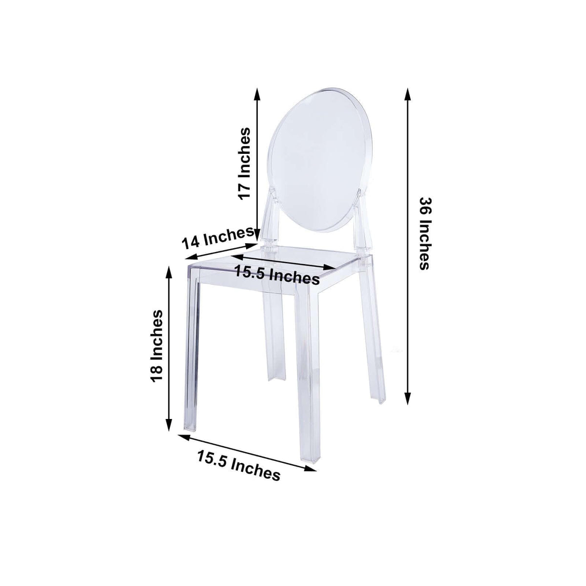 Pack of 12 | Clear Transparent Banquet Ghost Chair Armless Stacking Accent Chair with Oval Back Acrylic, Invisible