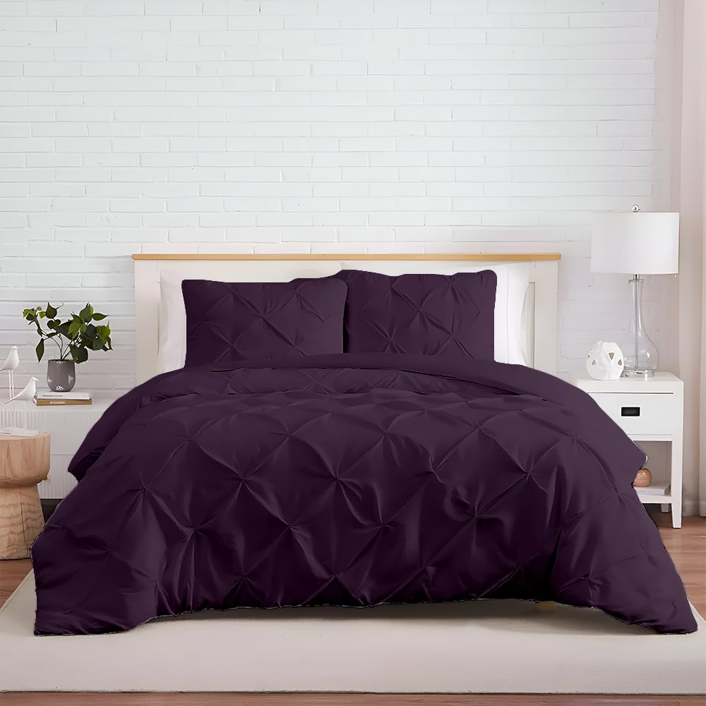 3 Pc Pinch Pleated - Pintuck Duvet Cover Set - 100% Egyptian Cotton - 1000 Thread Count Luxury Comforter