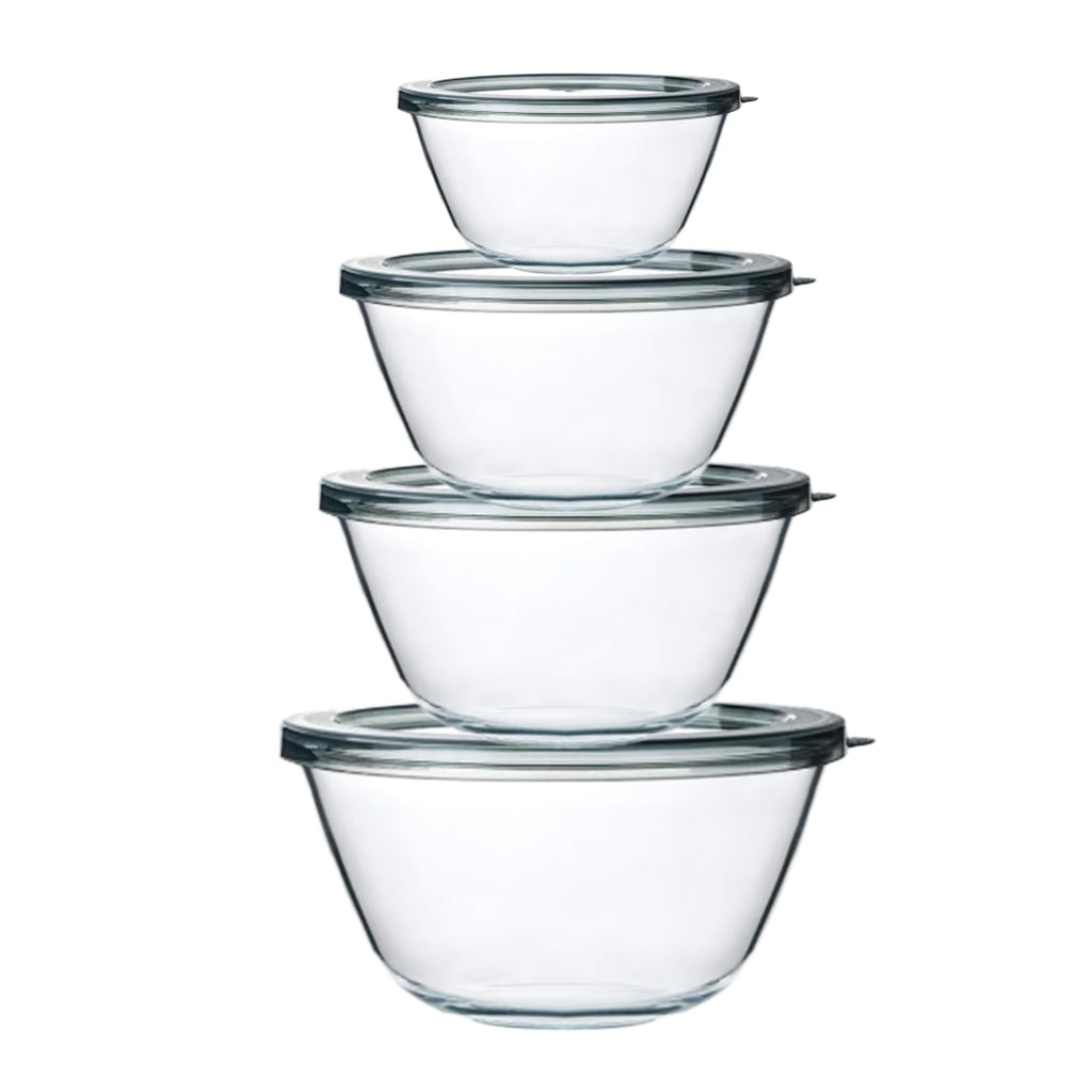 4 Packs Glass Mixing Bowls with Lids Set, 0.8/1.7/2.9/4.8 Qt