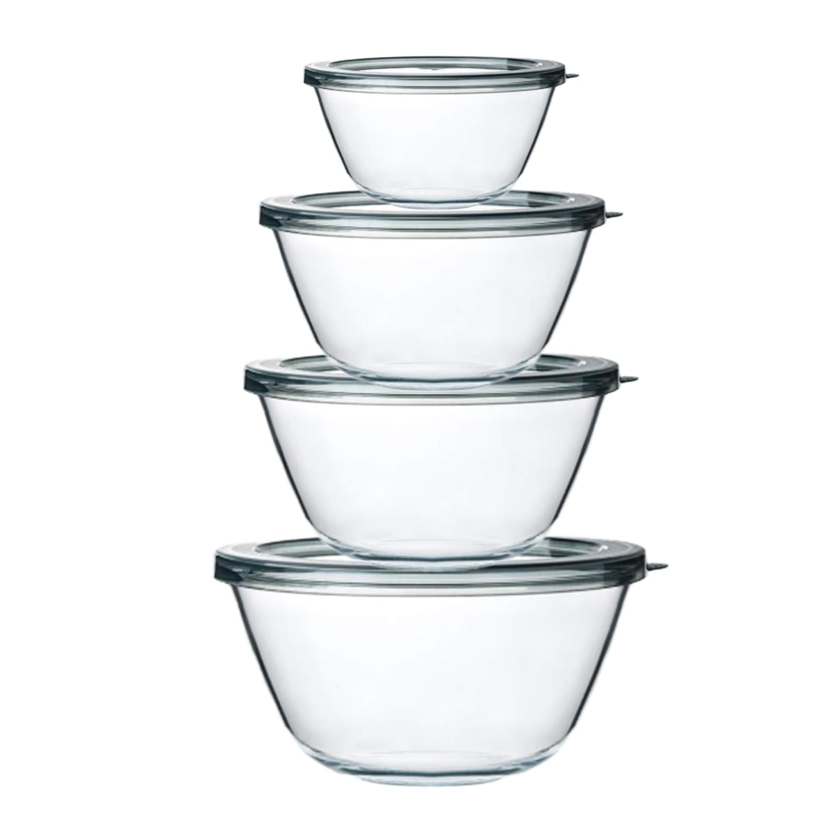 4 Packs Glass Mixing Bowls with Lids Set, 0.8/1.7/2.9/4.8 Qt