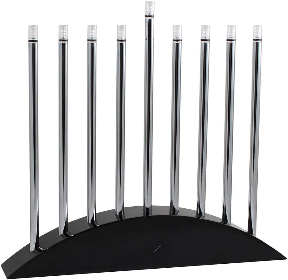 Zion Judaica Large LED Electric Hanukkah - New Classic Black & Silver Arch Style Hanukkiah 14" Wide x 12.5" Tall