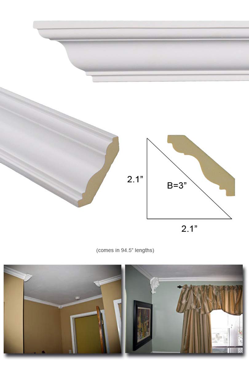 Molding - Polyurethane Crown Moulding Manufactured with a Dense Architectural Compound (Not Styrofoam). Breadth 3". 6