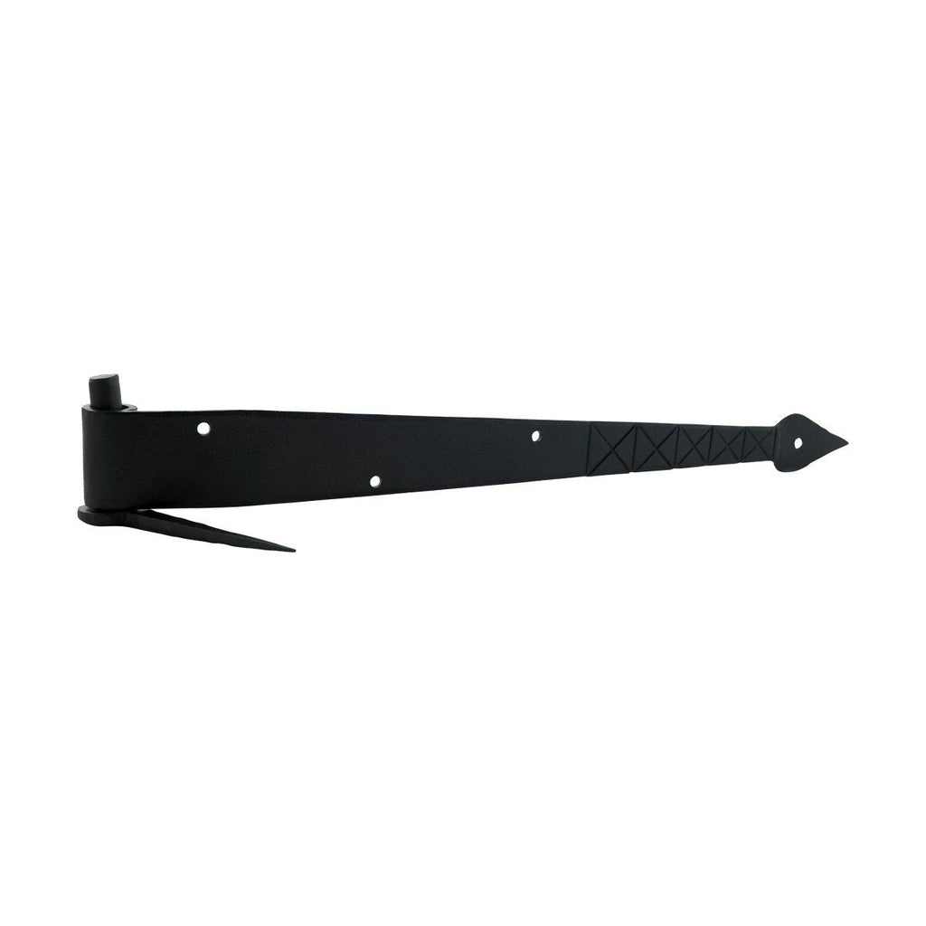 Supply Black Spear Tip Strap Pintle Hinge 16 in. Long Diamond Etch Style Wrought Iron Lift Off Pin Hinges for Doors