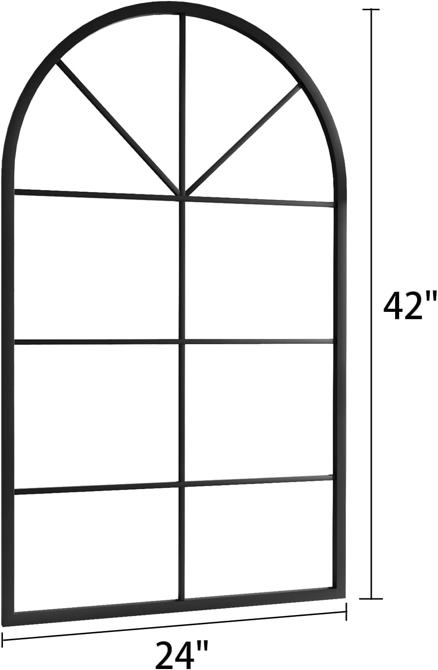 Arched Windowpane Mirror, 42"x24" Metal Frame Wall Mirror, Black