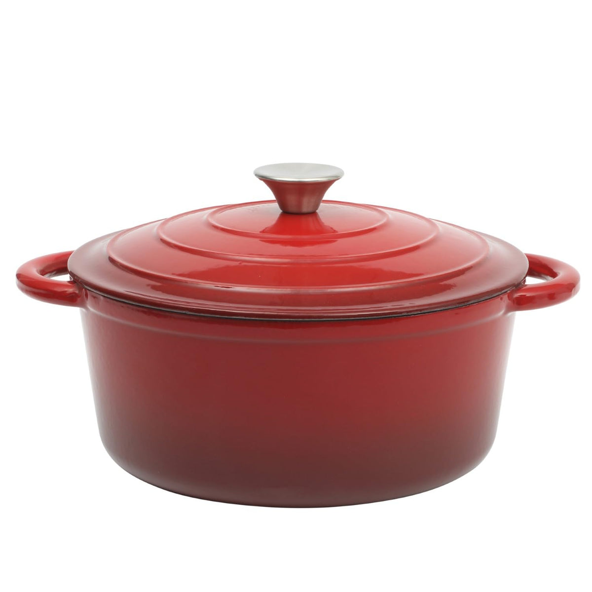 5-Quart Red Enamel Cast Iron Dutch Oven with Lid and Dual Handles - Durable Round Cooking Pot