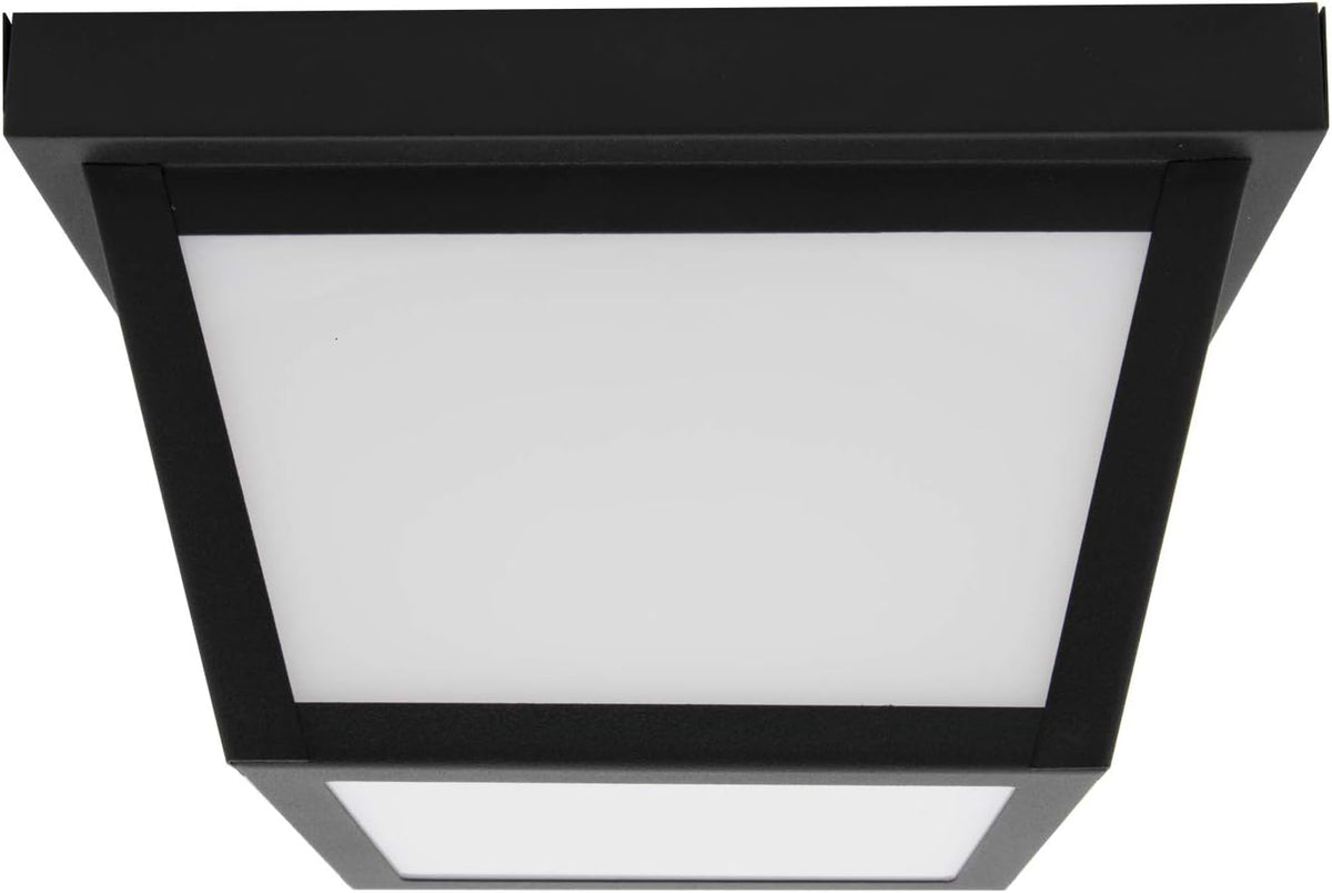 9" Black LED Outdoor Porch Ceiling Light Fixture, 1000 Lumens 3000K | Frosted Lens, 3000K Warm White, Wet Rated