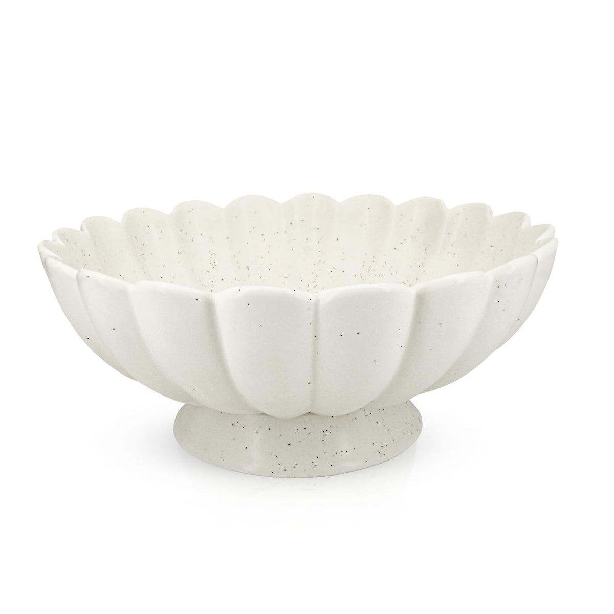 Large Fruit Bowl Counter-10.6" White Ceramic Fluted Scalloped Decorative Footed Bowl -Elegant Pedestal Display Bowls