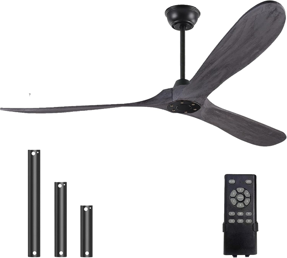 52-Inch Brushed Grey Ceiling Fan with Solid Wood Blades for Modern Rooms