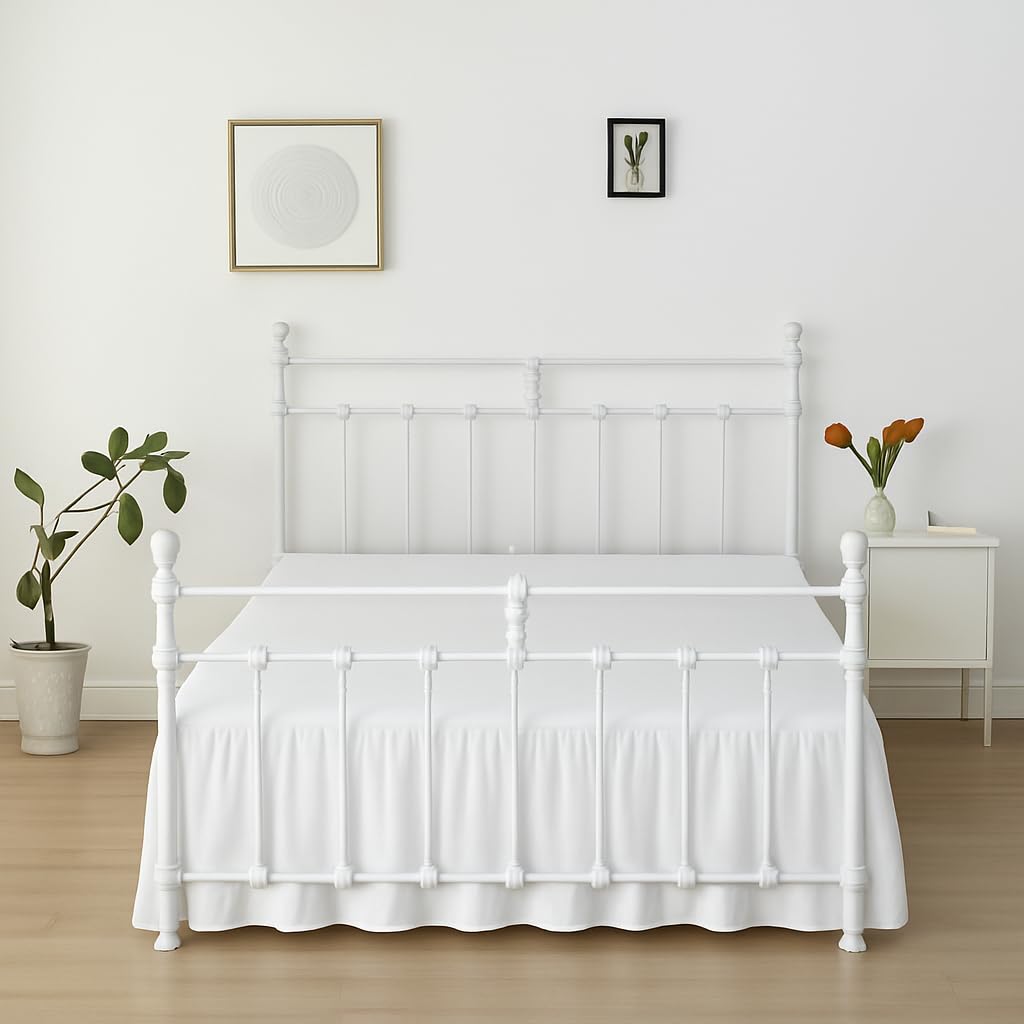 Ruffled Bed Skirt, White, 16 Inch Drop with Split Corners and Platform, Bed Skirt with Ruffles