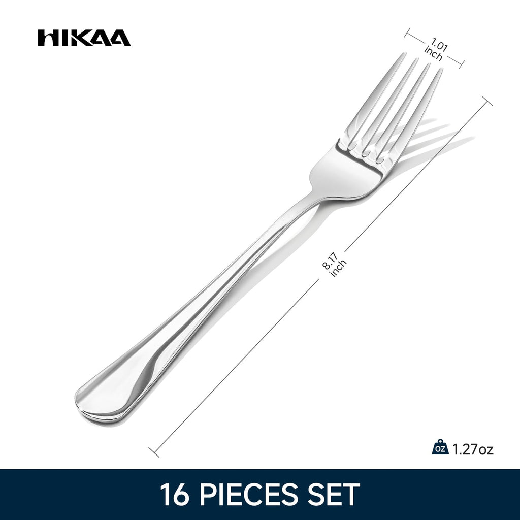 8.17 Inch Dinner Forks, Set of 16, Food Grade Stainless Steel Flatware, Mirror Polished, Smooth Edge, Dishwasher Safe