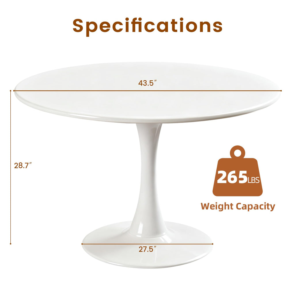 Inspired Saarinen Style Round Dining Tulip Table for 4, Mid-Century Modern Table with Sturdy Metal Pedestal, Bistro, Cafe, Leisure (White