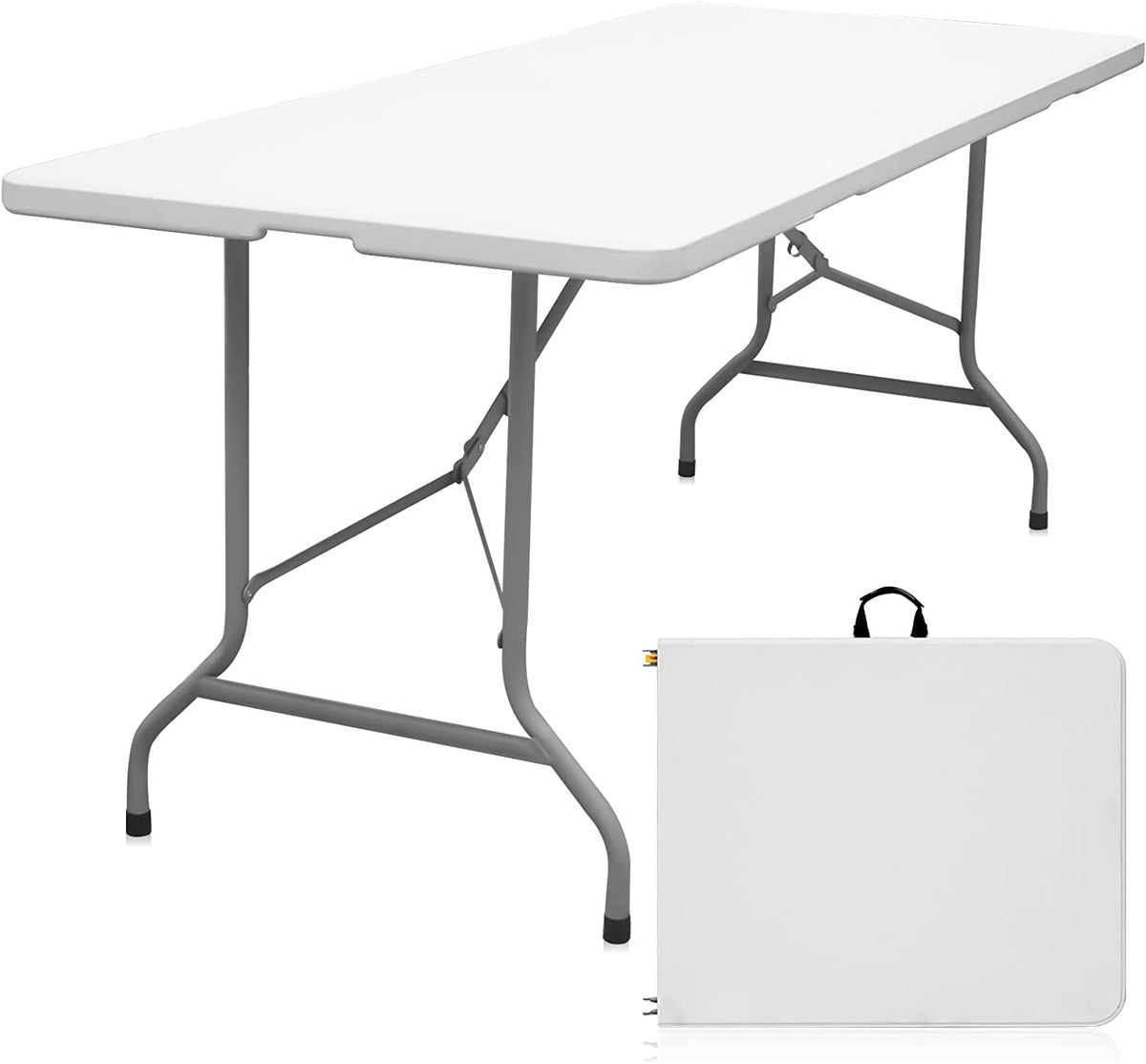 Folding Table 6ft, Heavy Duty Plastic Fold-in-Half Utility Table, White