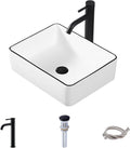 Rectangle Vessel Sink, 16"x12" Above Counter Bathroom Sink Rectangular Small White Ceramic Vessel Sinks for Bathrooms