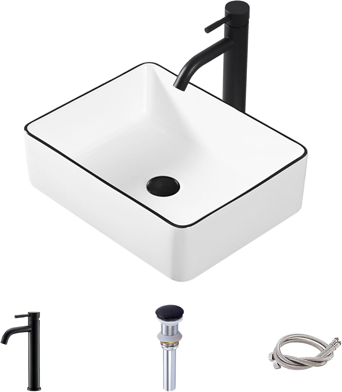 Rectangle Vessel Sink, 16"x12" Above Counter Bathroom Sink Rectangular Small White Ceramic Vessel Sinks for Bathrooms